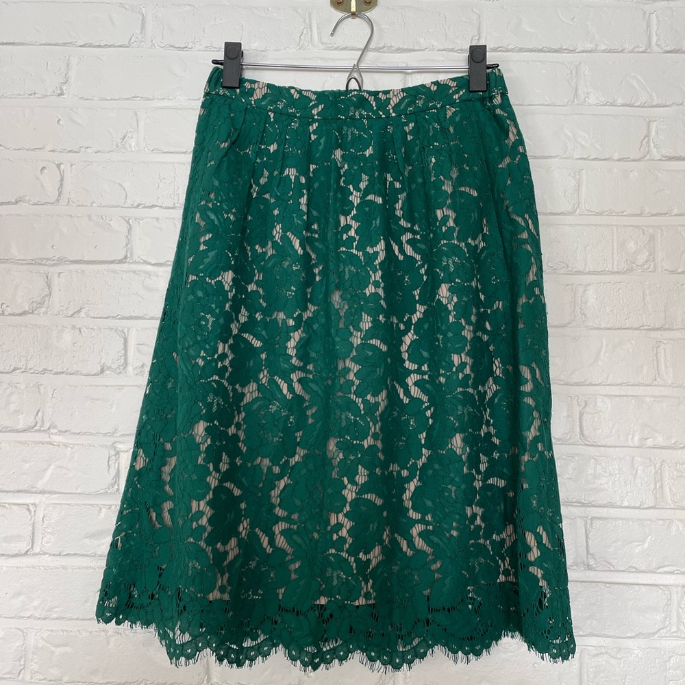 J.Crew Green Lace Midi Skirt